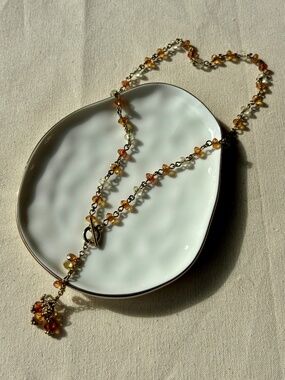 Avon Amber Beaded Necklace Gold Tone Toggle Clasp